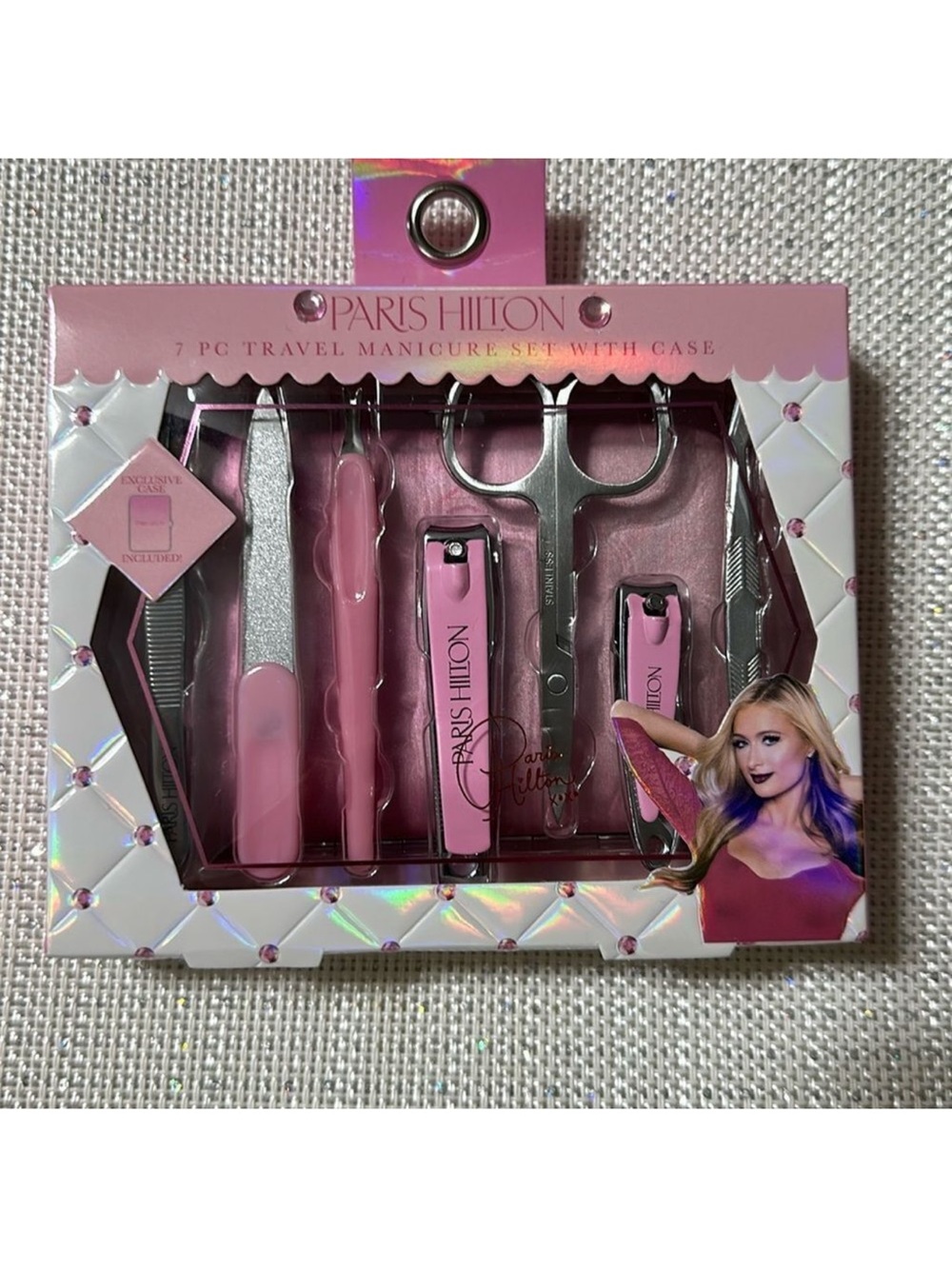 Paris Hilton Pink 7 Piece Pedi Manicure Set Travel Case Included